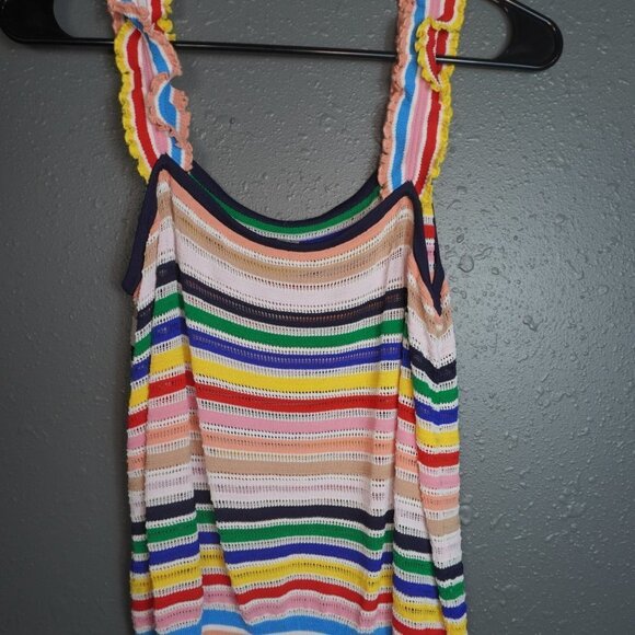 J.Crew Womens Ruffle Strap Tank Multicolor Stripe Knit Size 28Inch Pit To Pit - Picture 5 of 9